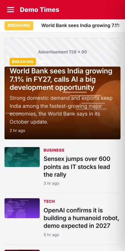 News website on mobile