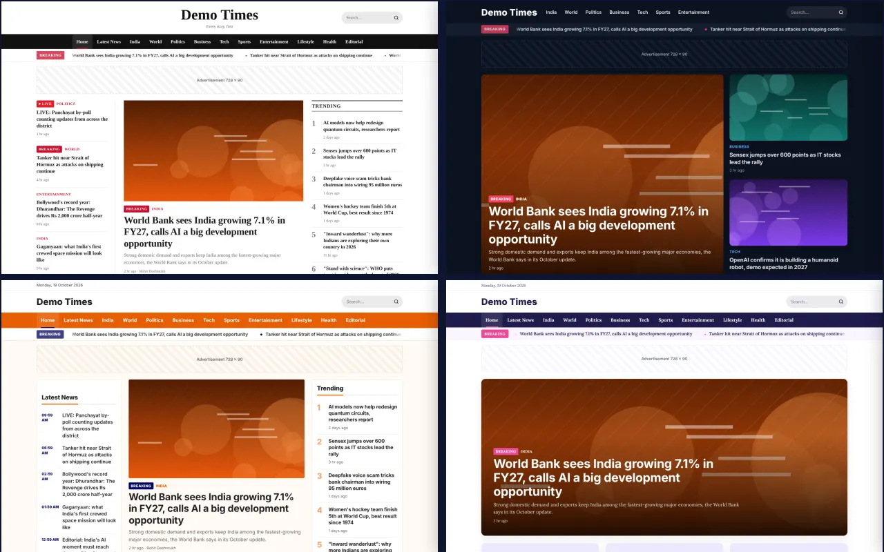 Website themes screenshot