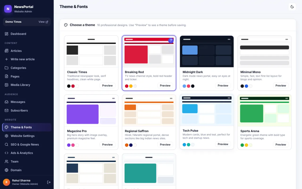 Themes & fonts screenshot